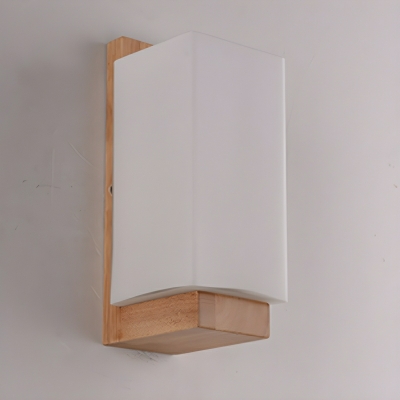 Modern Wooden 1-Light Geometric Wall Lamp with Ambient White Shade