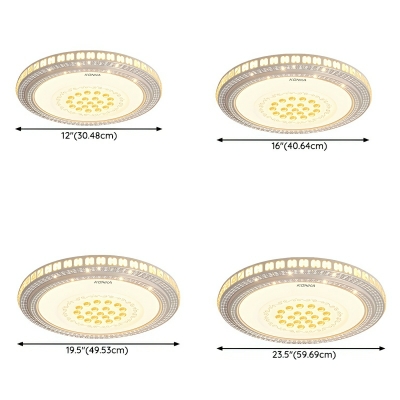 White Circle Flush Mount Ceiling Light with Crystal and Acrylic Shade