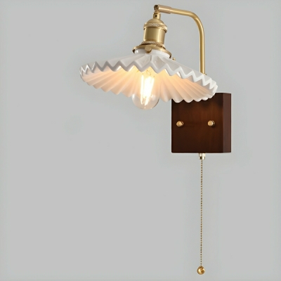 Contemporary Metal Wall Lamp with Ceramic Shade and Pull Chain Switch