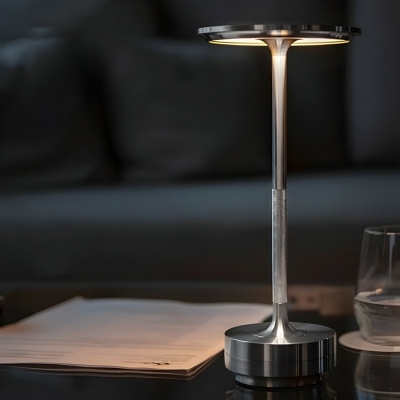 Elegant White Metal Modern Table Lamp with 3 Color Lights and Rechargeable Battery