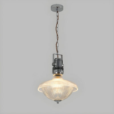 Industrial Schoolhouse Pendant Light with Ribbed Glass Shade and Chain Mounting