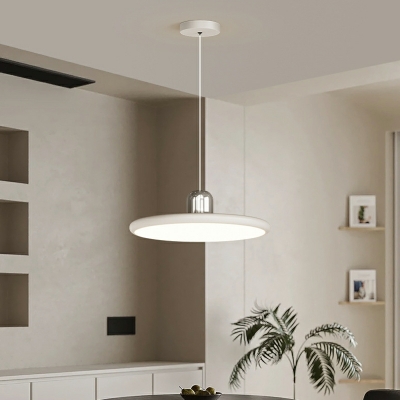 Modern Round White Pendant Light with Adjustable Hanging Length and LED Bulb