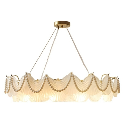 Modern White Chandelier with Frosted Glass Shade and Adjustable Hanging Length