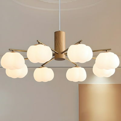Modern White Wood Chandelier with Downward Shade and Adjustable Hanging Length