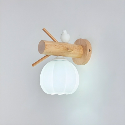 Modern Yellow Wooden Exquisite 1-Light Globe Wall Lamp with White Wooden Shade