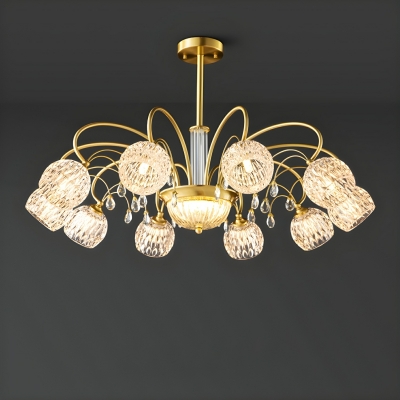 Glamorous Gold Glass Chandelier with Clear Glass Shades and Adjustable Hanging Length