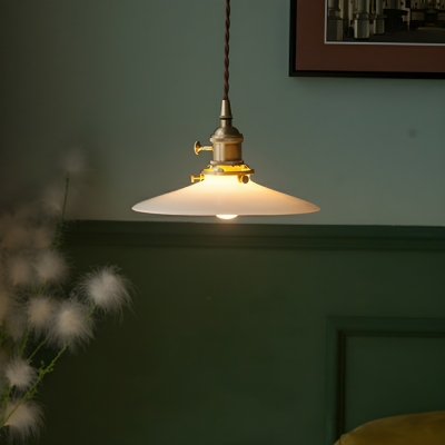 Industrial Brass Pendant Light with White Glass Shade and Cord Mounting Perfect for Residential Use