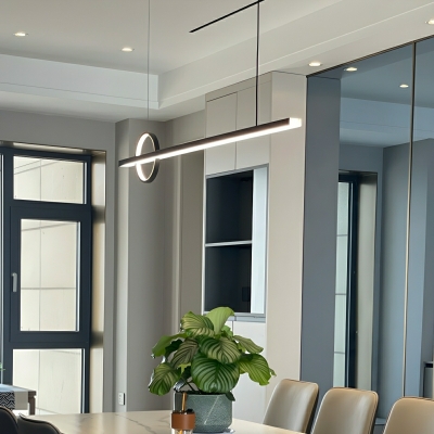 Modern LED Island Light with 2 Lights and Linear Metal Shade
