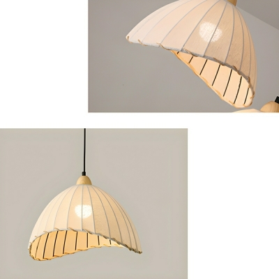 Modern White Wood Pendant Light with Adjustable Hanging Length and Fabric Shade