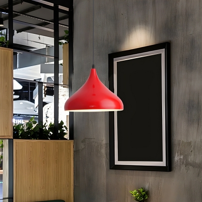 Red Round Pendant Light with Adjustable Hanging Length and Iron Shade