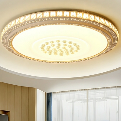 White Circle Flush Mount Ceiling Light with LED Bulbs and Crystal