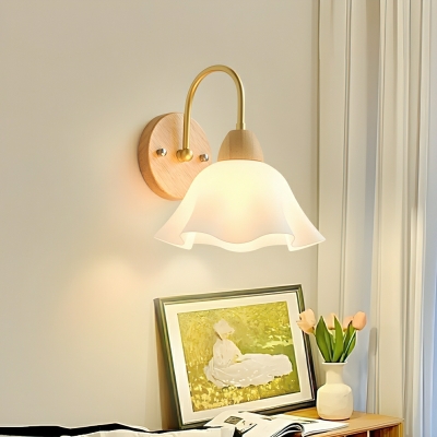 10.5-Inch Modern Wood Wall Sconce with LED Light - Hardwired White Acrylic Shade