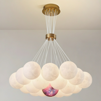Contemporary Glass Globe Chandelier with Clear Glass Shades and Adjustable Hanging Length