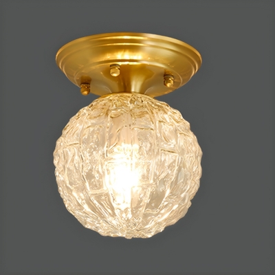 Elegant Gold Colonial Style Crystal Semi-Flush Mount Ceiling Light with Clear Glass Globe Shade