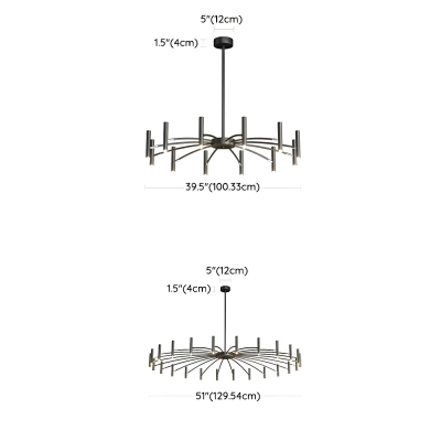 Linear Matte Black Chandelier with Bi-pin Lighting and Iron Shades