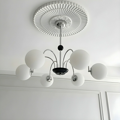 Modern Chandelier with Globe-shaped White Glass Shade and Adjustable Hanging Length in Metal