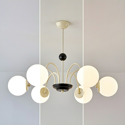 Beige Modern Chandelier with White Glass Shade and LED Lights for Residential Use