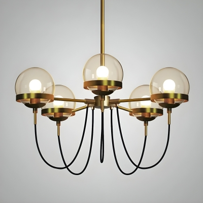 Industrial Globe Chandelier with Amber Glass Shade - LED/Incandescent/Fluorescent - Metal