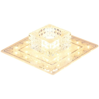 Modern Crystal Flush Mount Ceiling Light with Clear Square Shade