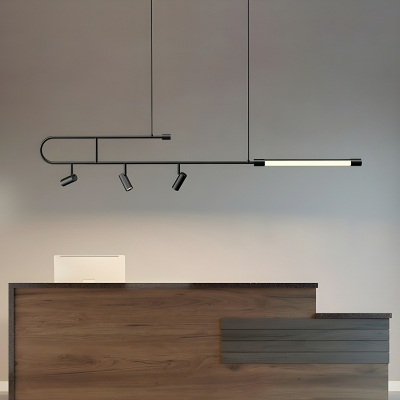Modern Linear Black Metal Island Light with LED Bulbs - Perfect for Residential Use