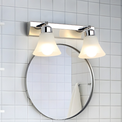 Stainless-Steel Straight Vanity Light with Frosted Glass Shade & LED Option