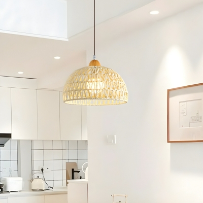 Asian Style Yellow Rattan Pendant Light with Adjustable Hanging Length for Residential Use