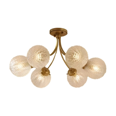 Brass Colonial Style Semi-Flush Mount Ceiling Light with Water Glass Shade