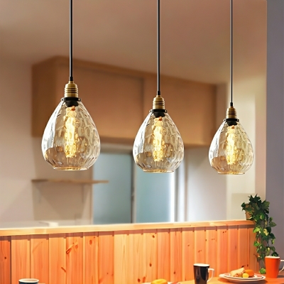 Industrial Black Metal Pendant Light with Hand Blown Amber Glass Shade