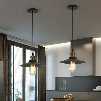 Industrial Black Pendant Light with Round Canopy, Hanging Iron Shade Light for Residential Use