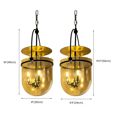 Industrial Chandelier with Clear Glass Shades and Adjustable Hanging Length in Metal