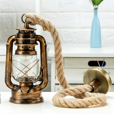 Industrial Clear Glass Pendant Light with Hanging Rope Mounting