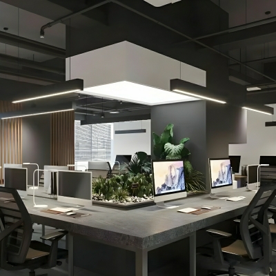 Modern LED Island Light Fixture with Rectangular Aluminum Shade