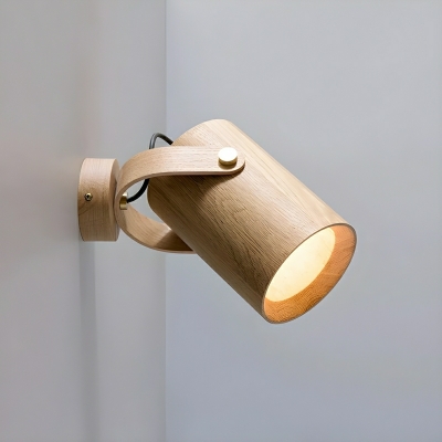 Modern Wooden LED Wall Lamp with Warm Light and White Solid Wood Shade