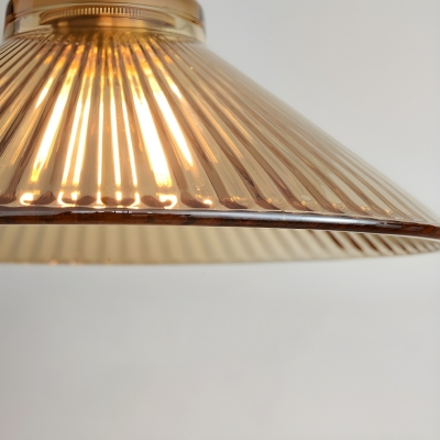 Vintage Brass Pendant Light with Ribbed Glass Shade and Adjustable Hanging Length