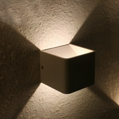 Modern Geometric LED Wall Sconce - Up & Down Lighting - White Metal Shade