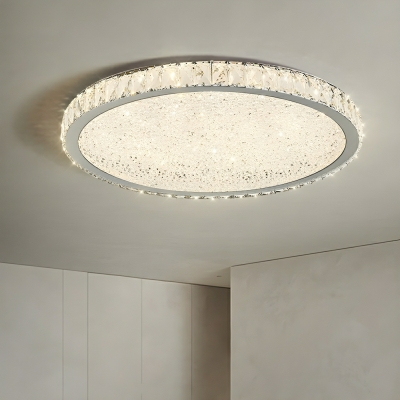Modern One-Light LED Crystal Flush Mount Ceiling Light in White Steel