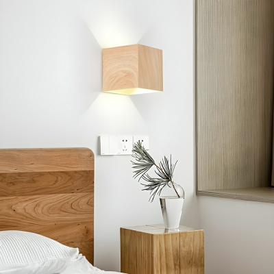 Beige Hardwired Wood Wall Lamp with LED Bulbs and Solid Wood Shade