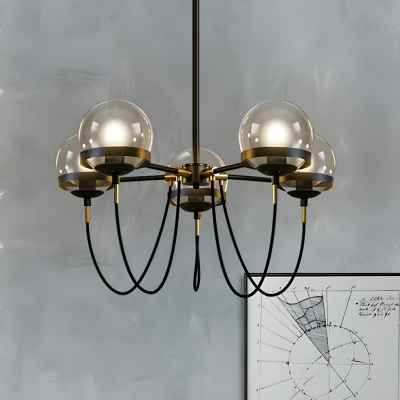 Industrial Globe Chandelier with Amber Glass Shade - LED/Incandescent/Fluorescent - Metal