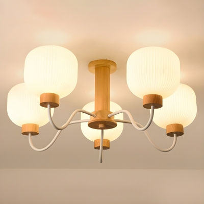 Modern Beige Wood Chandelier with Glass Shades and LED Lighting