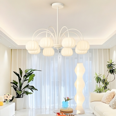 Modern Globe Iron Chandelier in White with Bi-pin Lights and Downward Shade Direction