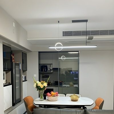 Modern LED Island Light with 2 Lights and Linear Metal Shade