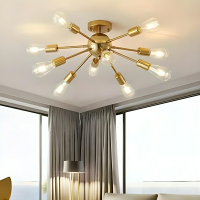 Modern Sputnik Chandelier in Clear Iron with LED Lights and No Crystal Component