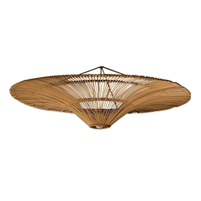 Asian Wood Rattan Flush Mount Ceiling Light Shade, Natural Color, Perfect for Residential Use