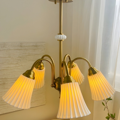 Elegant White Ceramic Chandelier with Downward Shade in Modern Style for Residential Use