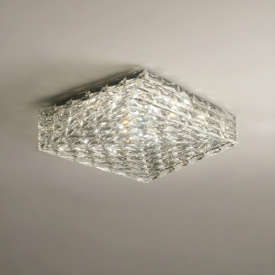 Gold Crystal Square Flush Mount Ceiling Light with Downward White Crystal Shade