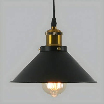 Industrial Black Metal Pendant Light with Hanging Cord and White Iron Shade