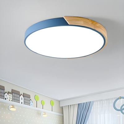 Minimalist LED Ceiling Flush Mount Light Wood Flush Lamp with Wood Shade