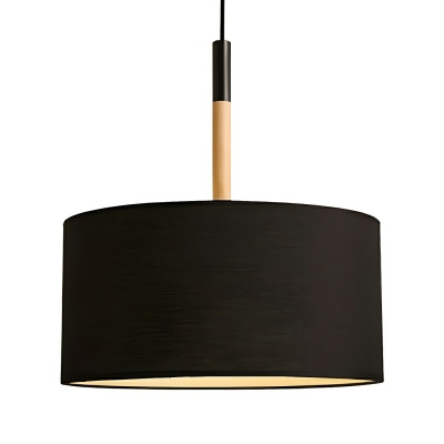 Modern Wood Cylinder Pendant with Adjustable Hanging Length and Fabric Shade