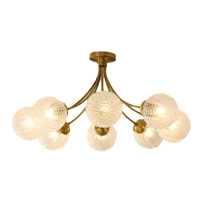 Brass Colonial Style Semi-Flush Mount Ceiling Light with Water Glass Shade