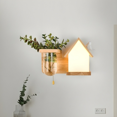 Contemporary Wood Wall Sconce with Clear Glass Shade  Modern LED Wall Lamp for Residential Use